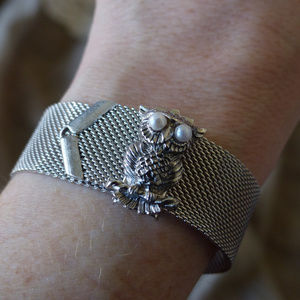 Sarah Coventry silver mesh owl bracelet